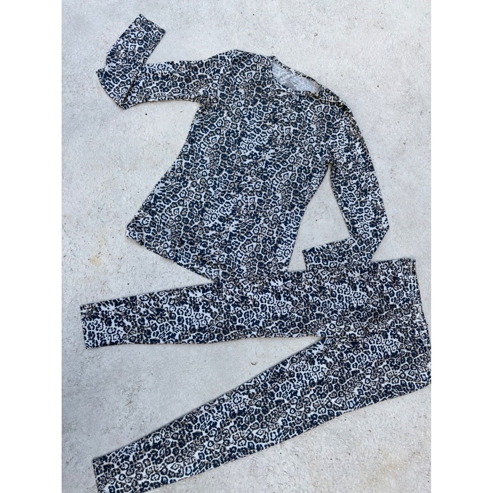 Cuddl Duds Chill Chasers Leopard Print Base Layer Set Blue Tan Small 2 Piece